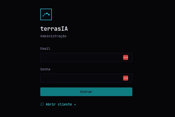 TerrasIA admin panel: sign-in screen with e-mail and password